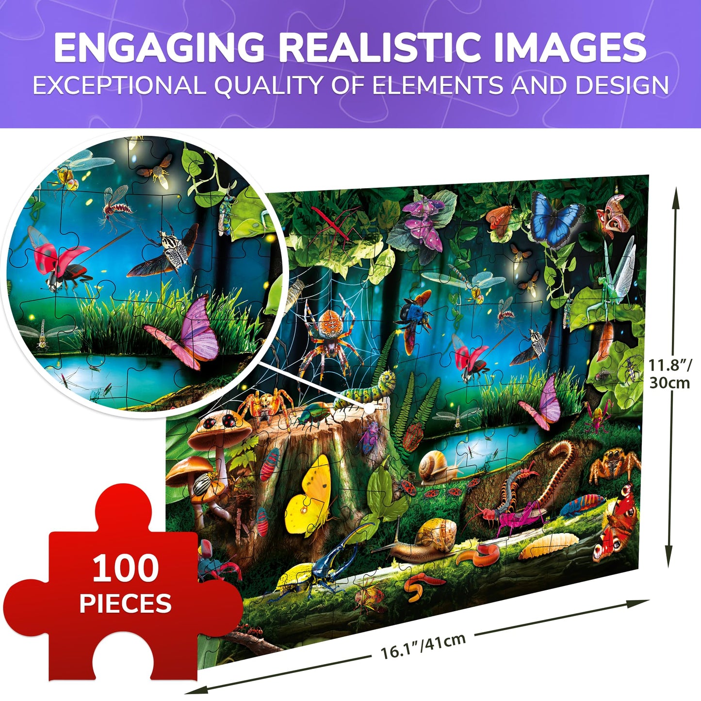 Quokka 100 Piece Puzzles For Kids Ages 4-6 – Floor Kids Puzzles Ages 6-8 Year Old – Toy For Learning Forest Bugs For 8-10 Yo – Jigsaw Toddler Game For Boy And Girl Ages 3-5
