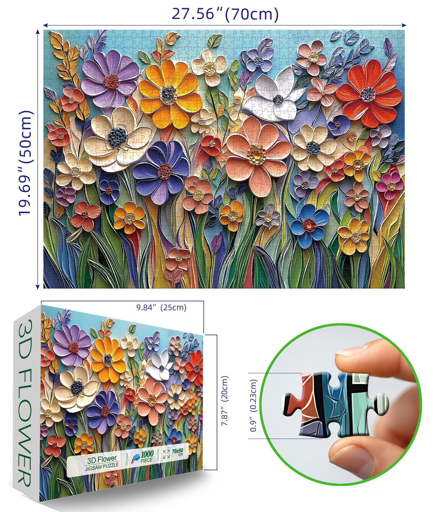 Miniwan Colorful Embossed Flowers Puzzles For Adults, Plant Floral Puzzle Art, Impossible Hard Difficult Challenging Jigsaw Puzz