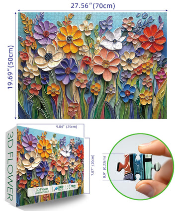 Miniwan Colorful Embossed Flowers Puzzles For Adults, Plant Floral Puzzle Art, Impossible Hard Difficult Challenging Jigsaw Puzz