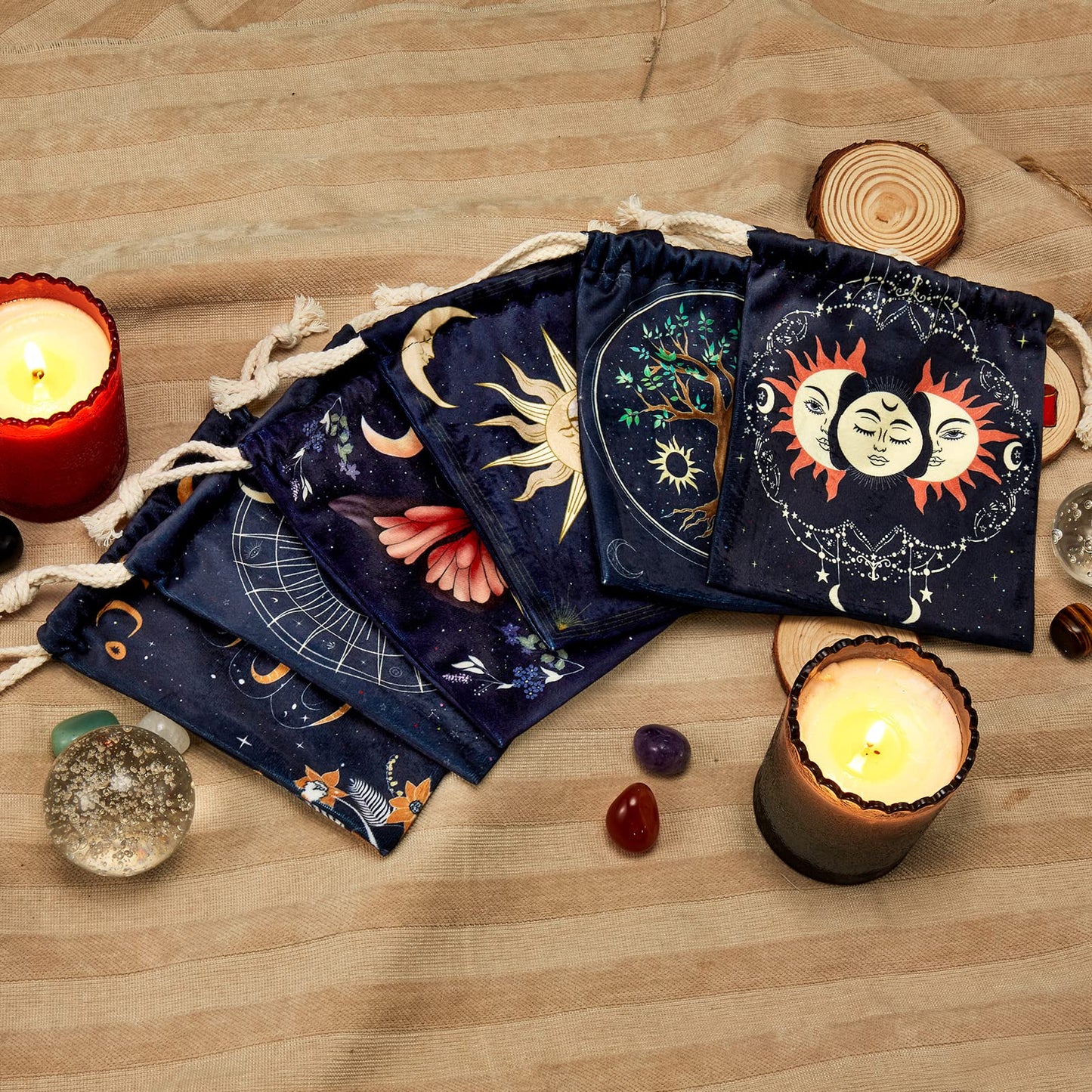 Xsylohxl Tarot Bag Kit 6 Pcs Tarot Card Bags And Pouches Tarot Deck Holder Storage Gift Velvet Bags With Sturdy Drawstrings Also