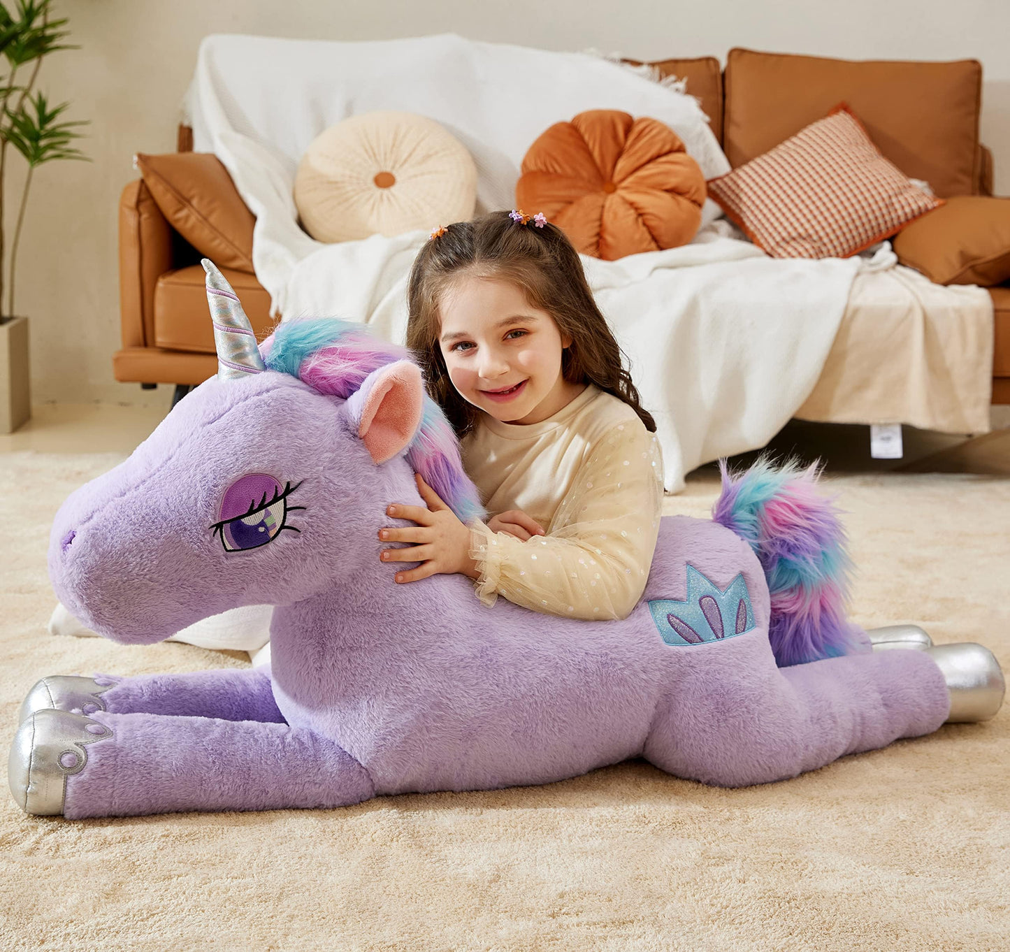 Ikasa Giant Unicorn Stuffed Animal Plush Toy,Large Big Jumbo Soft Toys,43' Huge Size Cute Fluffy Plushy Fat Oversized Plushie,Gifts For Kids Girls Boys (43 Inches, Purple)