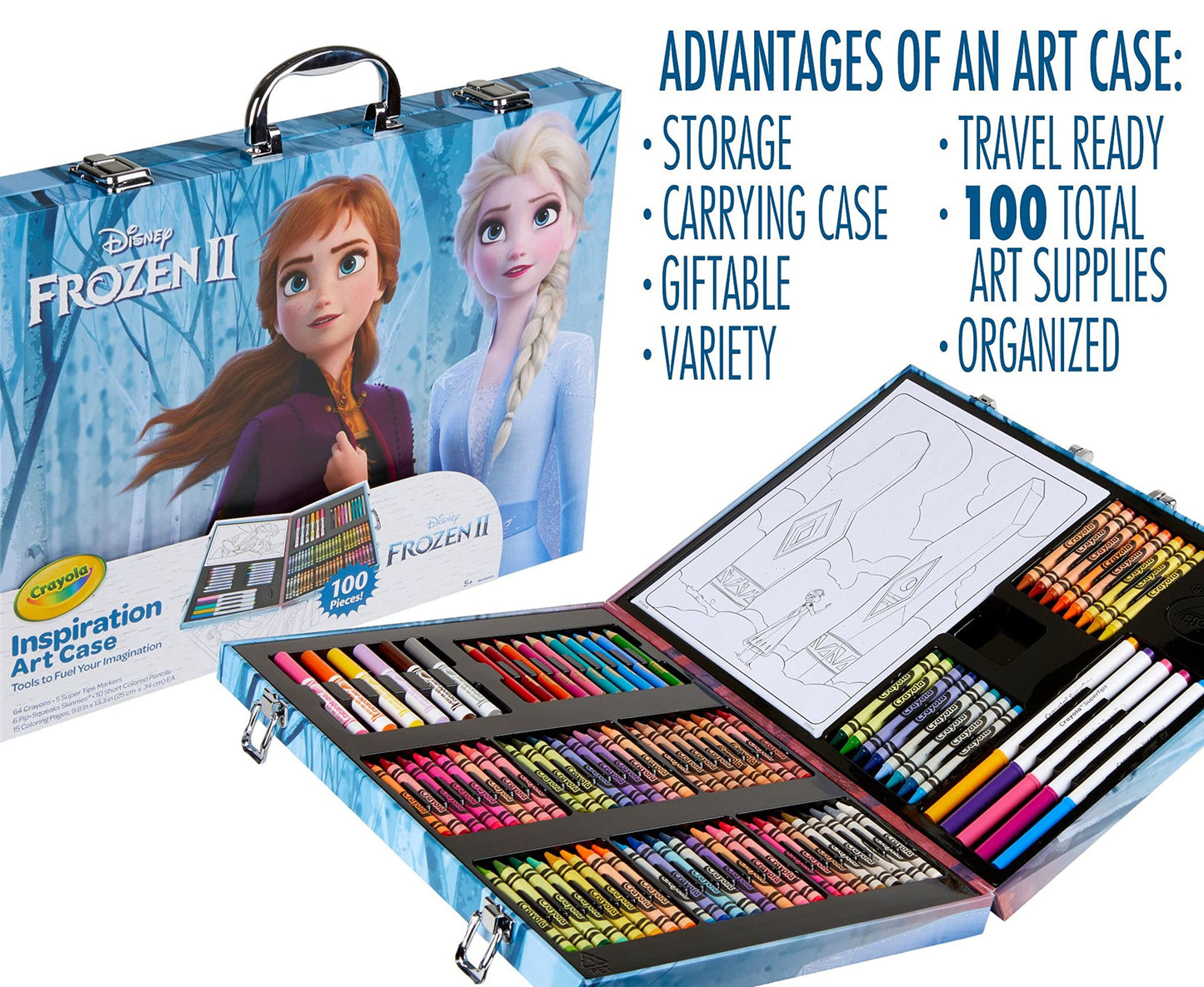 Crayola Frozen 2 Inspiration Art Case, 100 Art & Coloring Supplies, Gift for Kids, Ages 5, 6, 7, 8