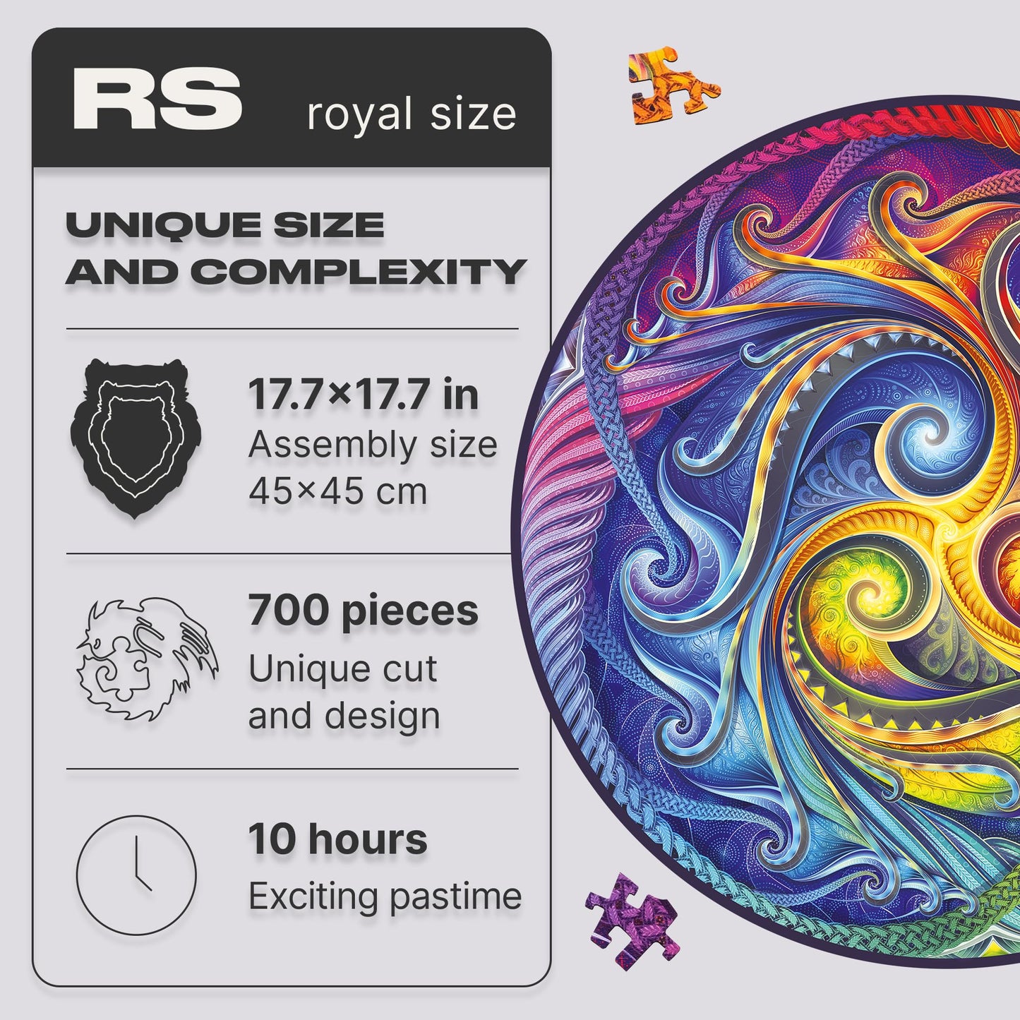 Unidragon Original Wooden Jigsaw Puzzles - Mandala Spiral Incarnation, 700 Pcs, Royal Size 17.7''X17.7'', Beautiful Gift Package