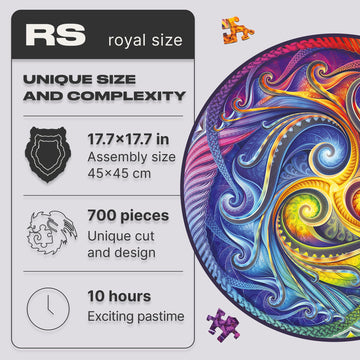 Unidragon Original Wooden Jigsaw Puzzles - Mandala Spiral Incarnation, 700 Pcs, Royal Size 17.7''X17.7'', Beautiful Gift Package