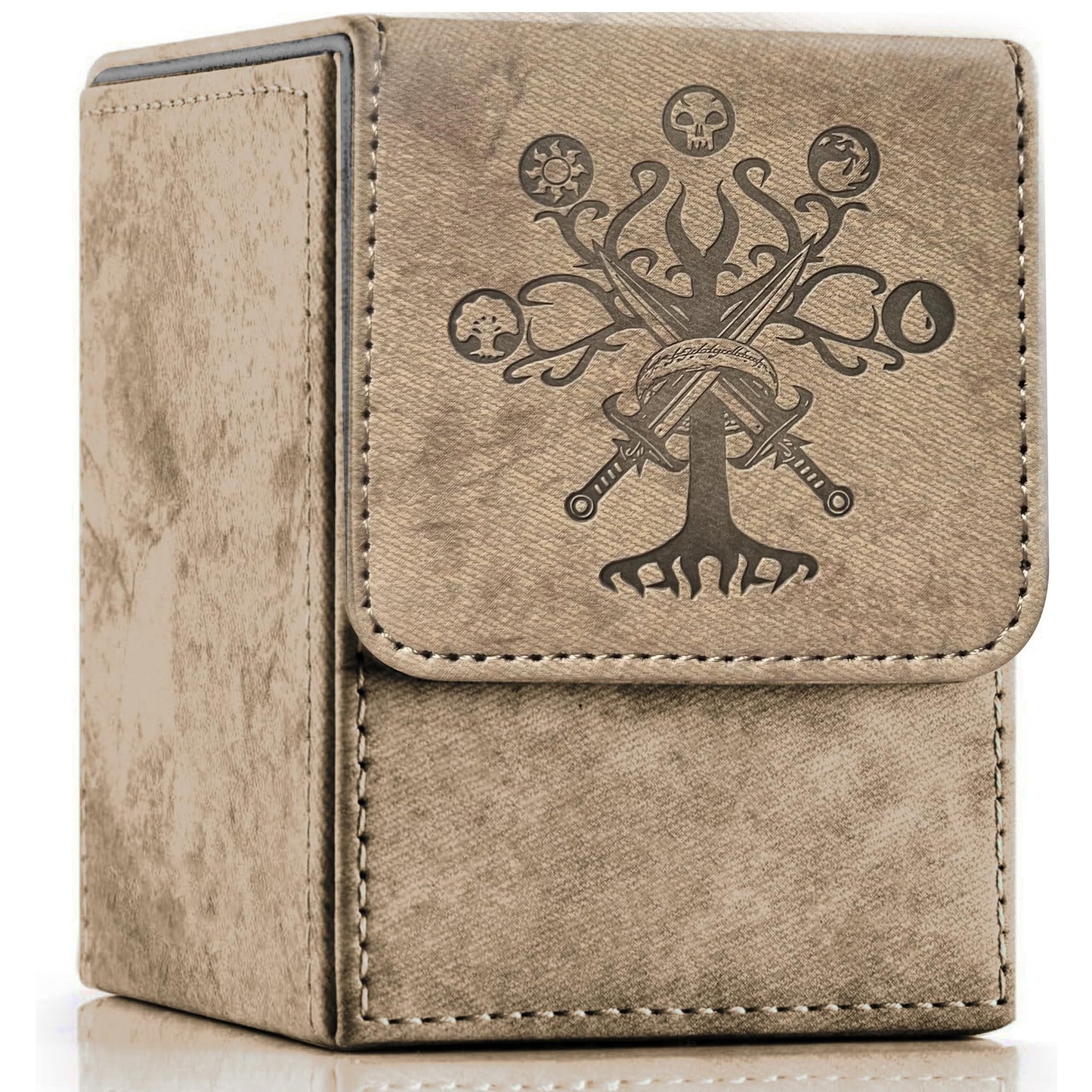 PROMAXIBINDER MTG Card Deck Box  Commander Deck Box Fits 100 Single Sleeved Cards  Storage for TCG/MTG Crads  PU Leather Strong Magenet (Mud  Tree)