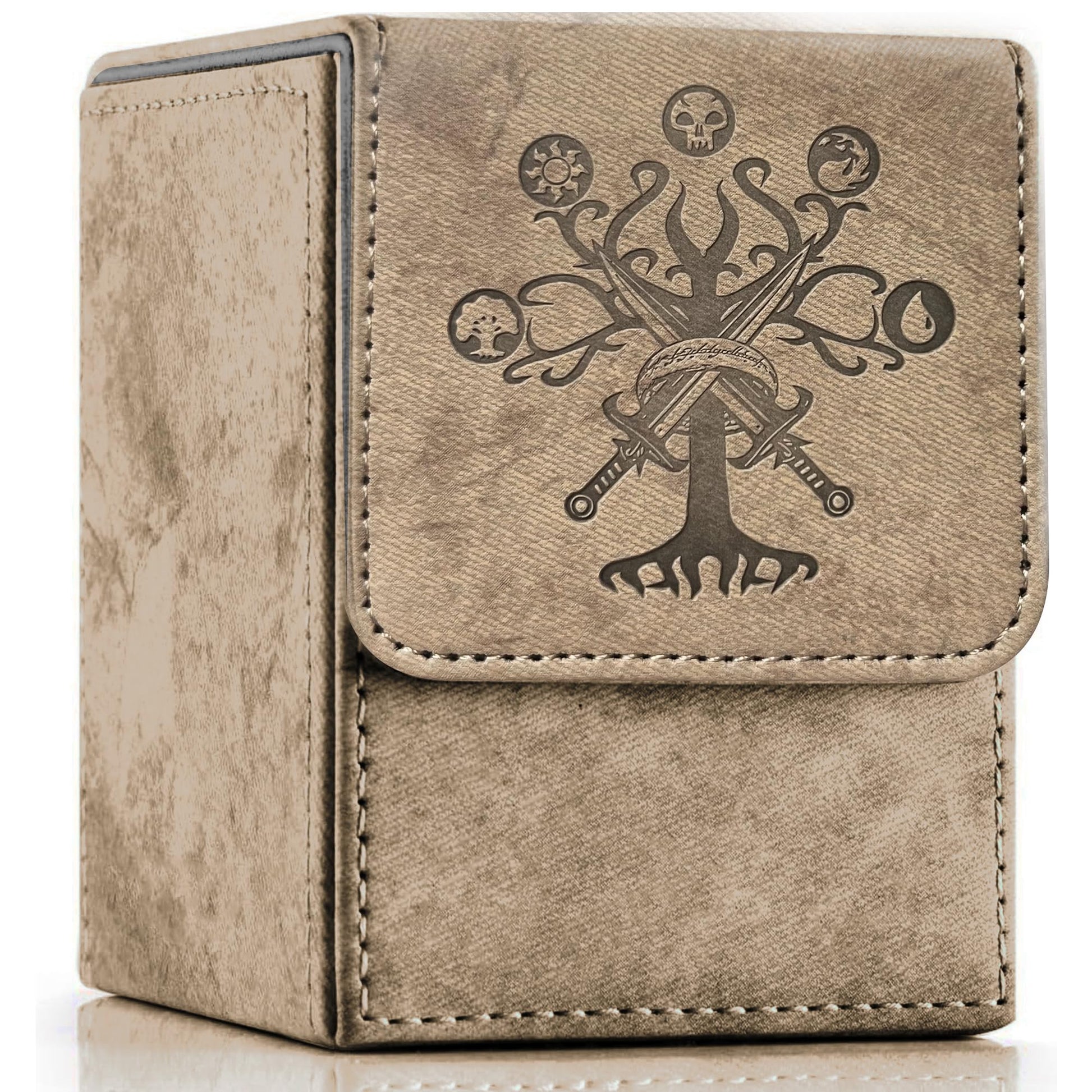 PROMAXIBINDER MTG Card Deck Box  Commander Deck Box Fits 100 Single Sleeved Cards  Storage for TCG/MTG Crads  PU Leather Strong Magenet (Mud  Tree)