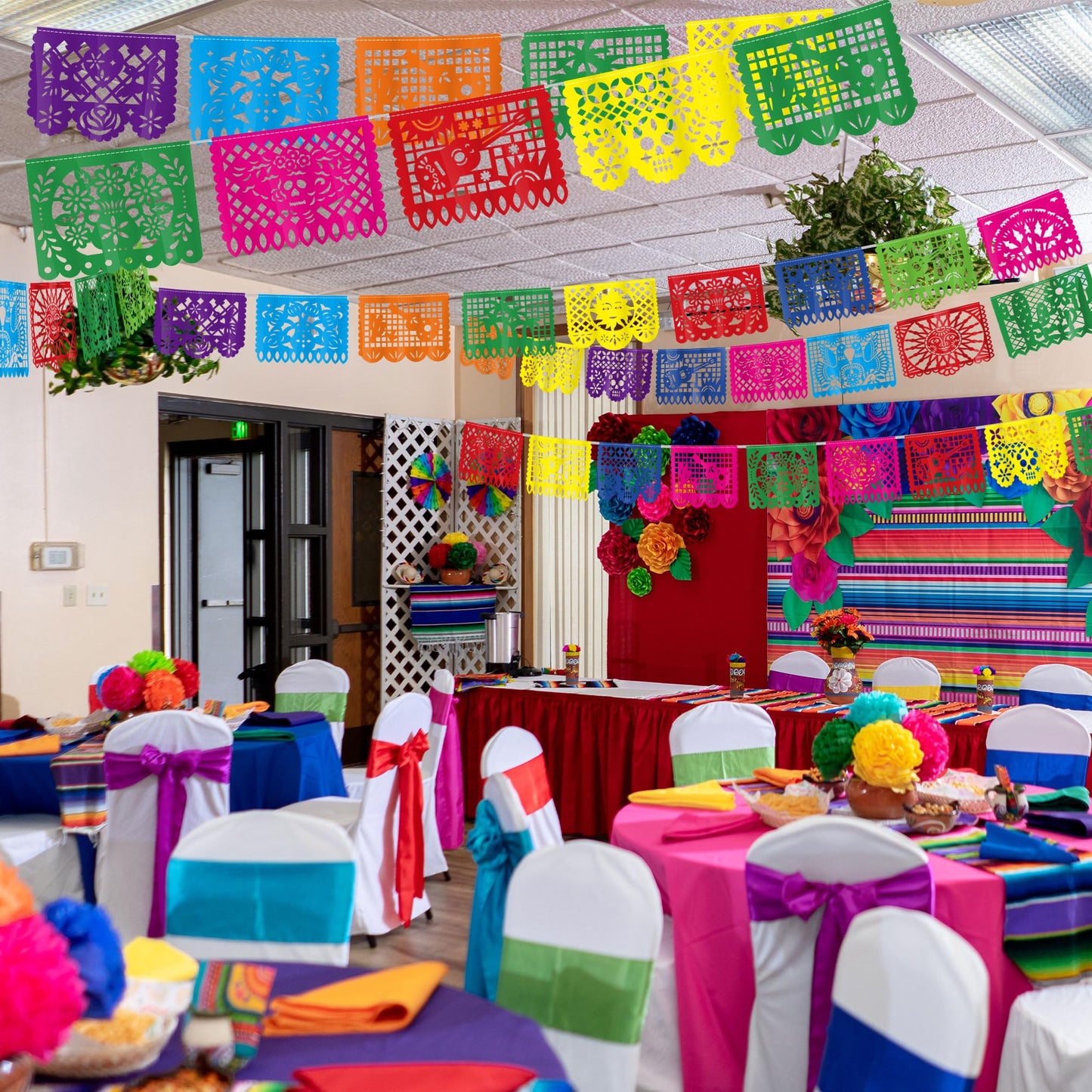 54 FT Cinco De Mayo Decorations, 3 Pack Mexican Party Banner, Plastic Fiesta Banner Colorful Papel Picado Hanging Banner String