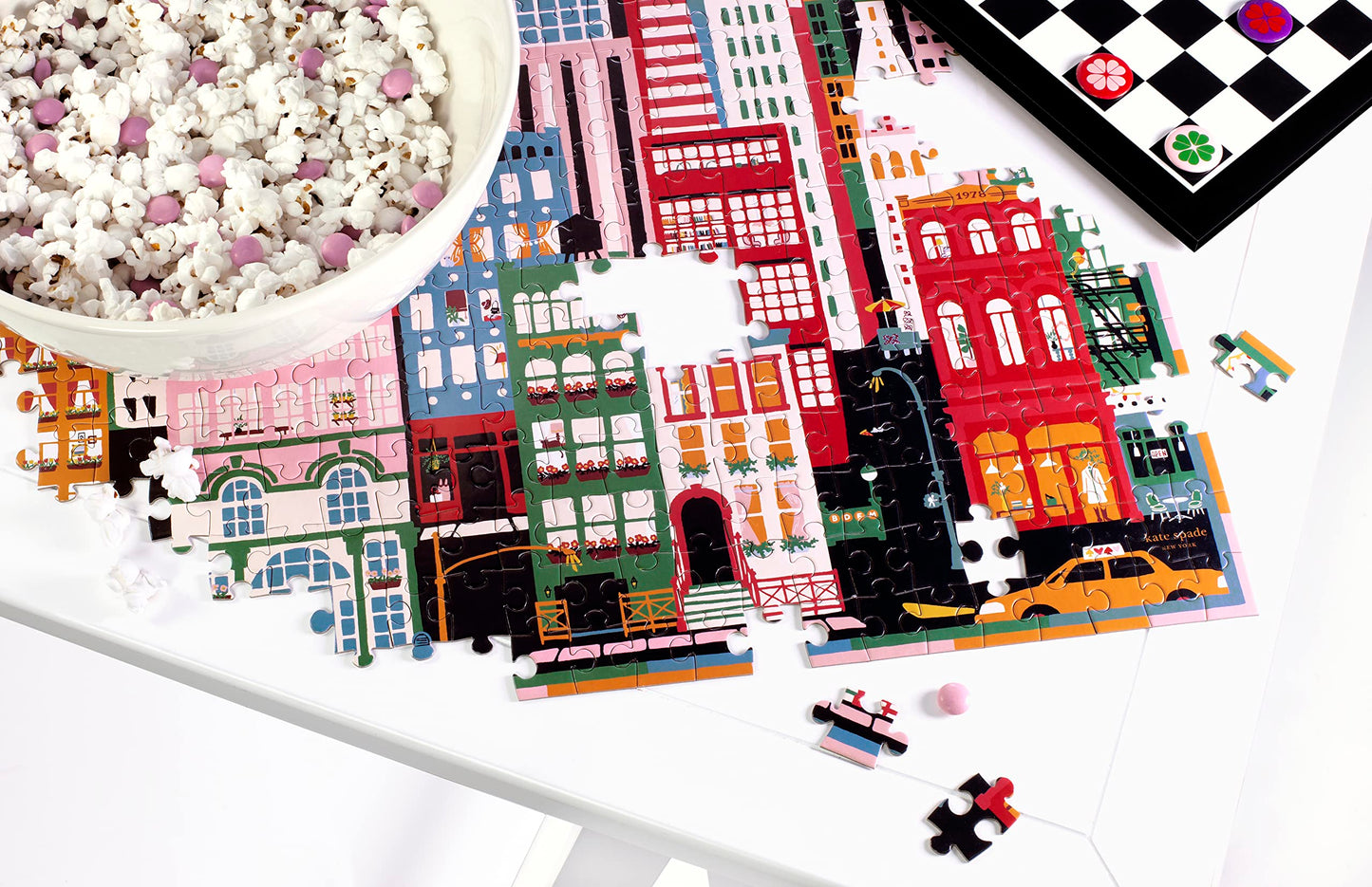 Kate Spade New York 500 Piece Puzzle, 22"x22", Paper, City That Never Sleeps, Model KS226830, Includes Storage Box