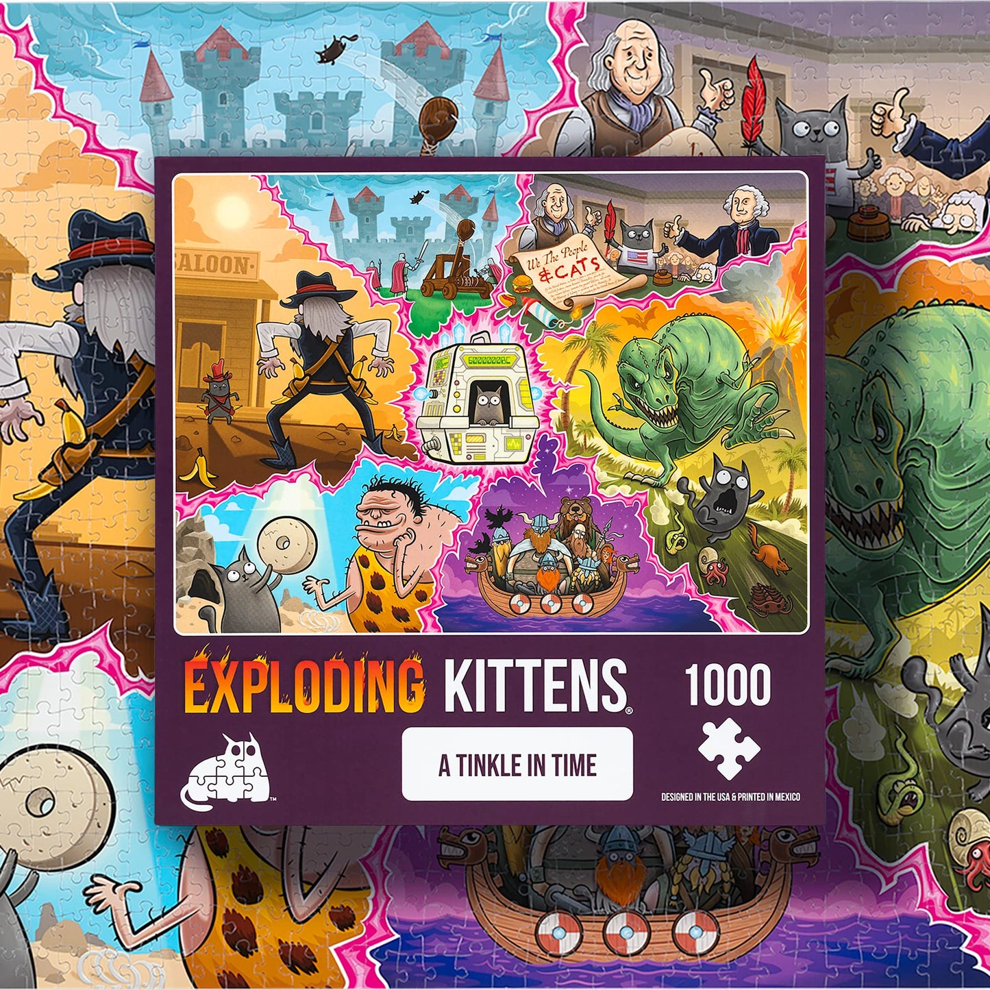Exploding Kittens Tinkle in Time Jigsaw Puzzle - 1000 Pieces, Multi-colored Cardboard Fun for Adults, Teens, and Kids - Model PTINK-1K-6