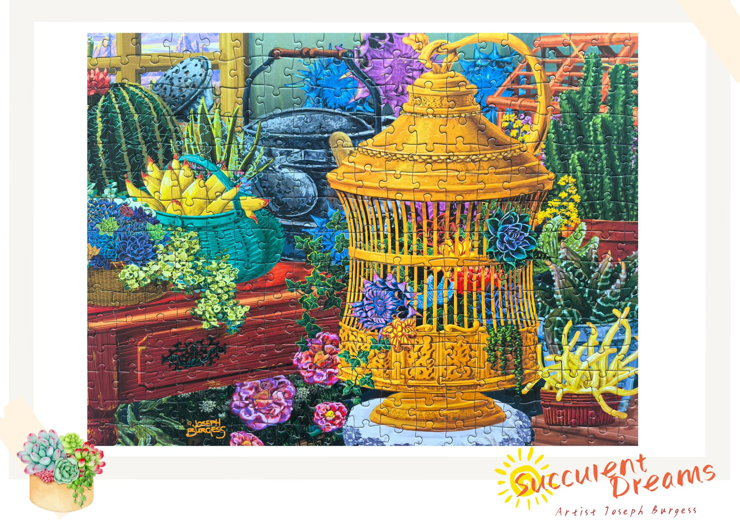 Artist Joseph Burgess - 300 Piece Puzzles for mature-themeds Large Piece - Fall Succulent Dreams - Jigsaw Puzzles for Seniors