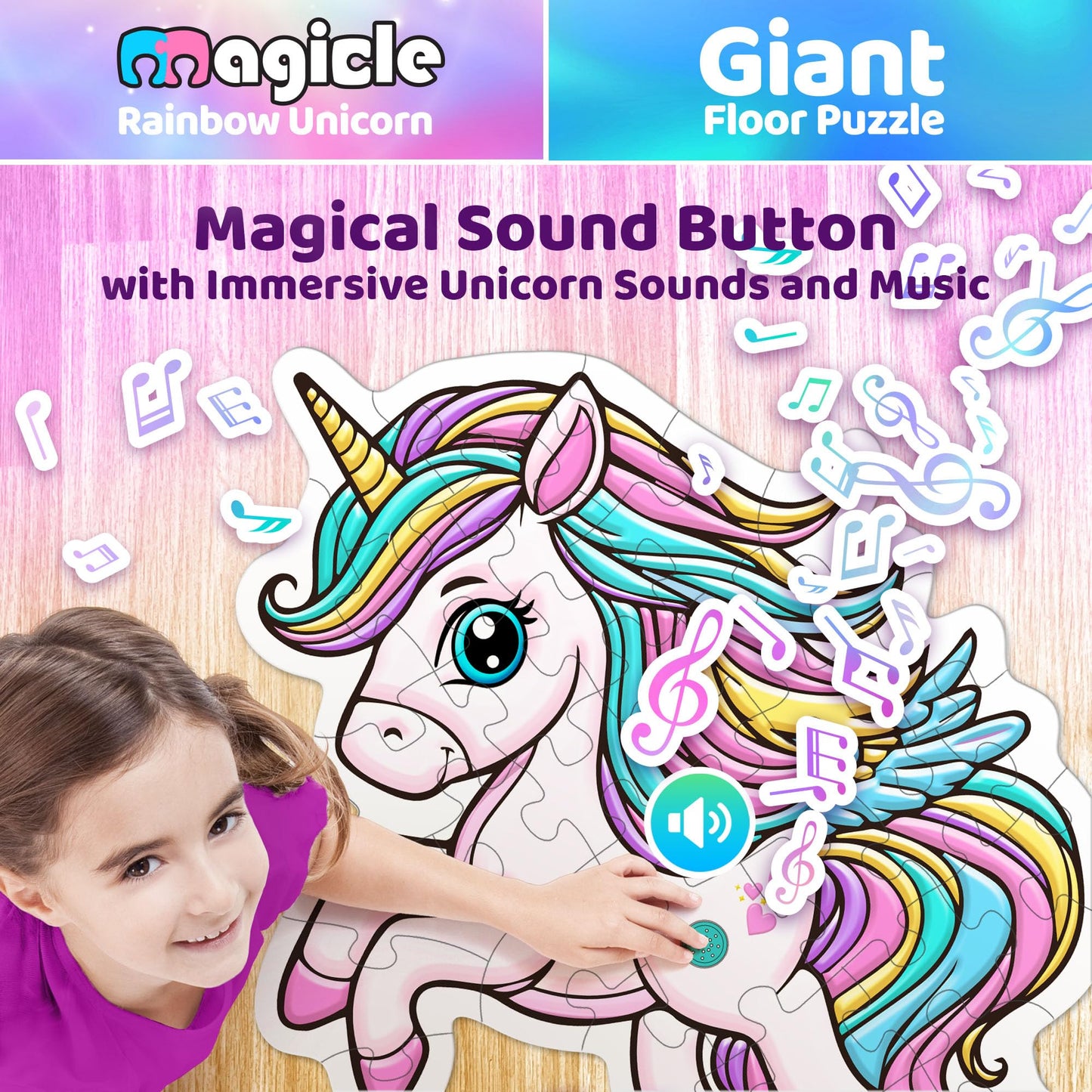 Rainbow Unicorn Giant Floor Puzzle With Sounds, 35 Piece Extra Thick Puzzles, Unicorn Toys For Girls Age 4-6, Floor Puzzles For
