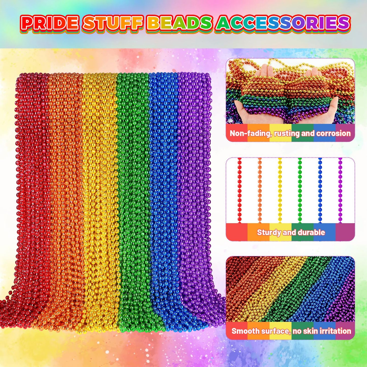 Shaoqinlin 102 Pcs Pride Beads Necklaces, Pride Accessories, Rainbow Beads Necklaces Bulk, Gay Lesbian Pride Month Parade Throws