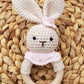 Natural Crochet Teether Toy Rattle For Baby Forest Friends Handmade Amigurumi Crochet Bunny Deer Fox On Natural Wooden Teething