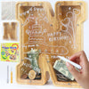 weallbuy Large Letter Piggy Bank for Kids Boys Girls Wooden Personalized Piggy Banks A-Z with Target Area Clear Alphabet Banknote Coin Banks for Gift Decoration Baptism (N)