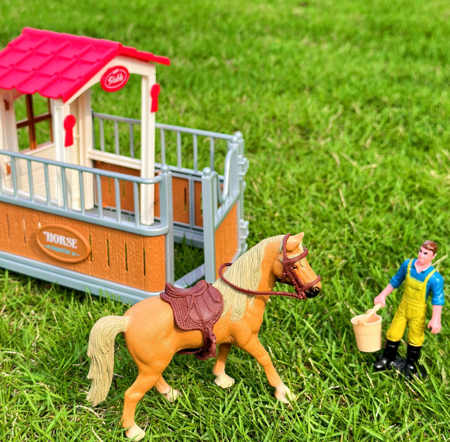 Peagprav Horse Stable Figurine Playset Horse Club With Rider Horse Wash Area Fence Figures Animal Toys Set Gifts For Girls And B