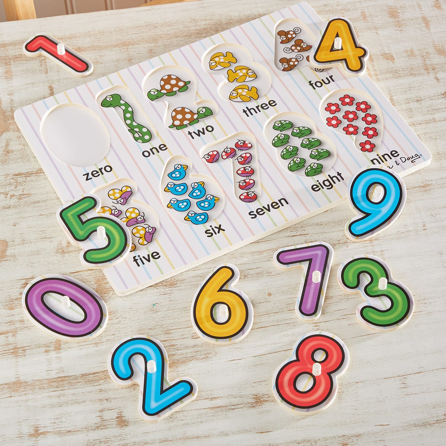 Melissa & Doug Lift & See Numbers Wooden Peg Puzzle - 10 Pieces - Fsc Certified