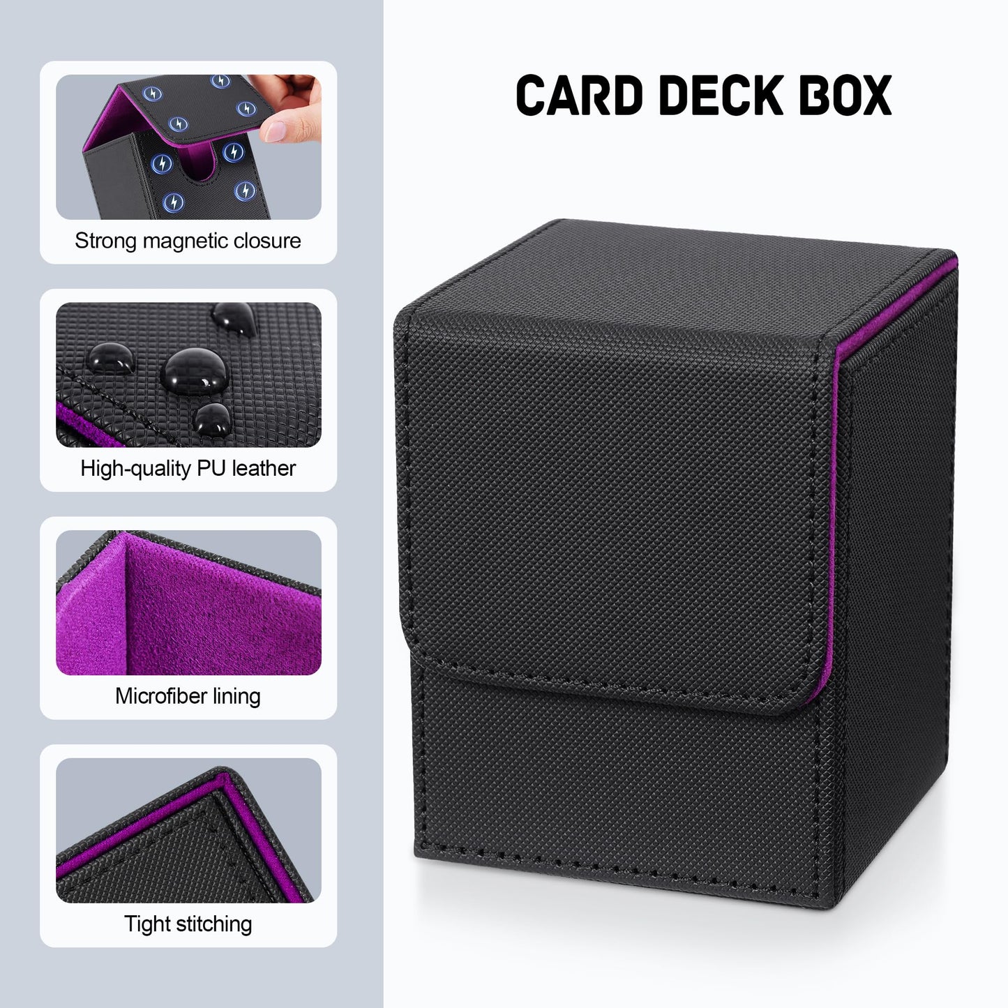 ZLCA Card Deck Box for Trading Cards PU Leather Magnetic Card Storage Box Fits for TCG CCG Magic Game Cards(Black Set)