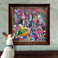 eeBoo Piece & Love: Cat & The Castle - 1000 Piece Puzzle - mature-themed Square Jigsaw  23x23  Includes Image Reference Insert  Glossy Pieces