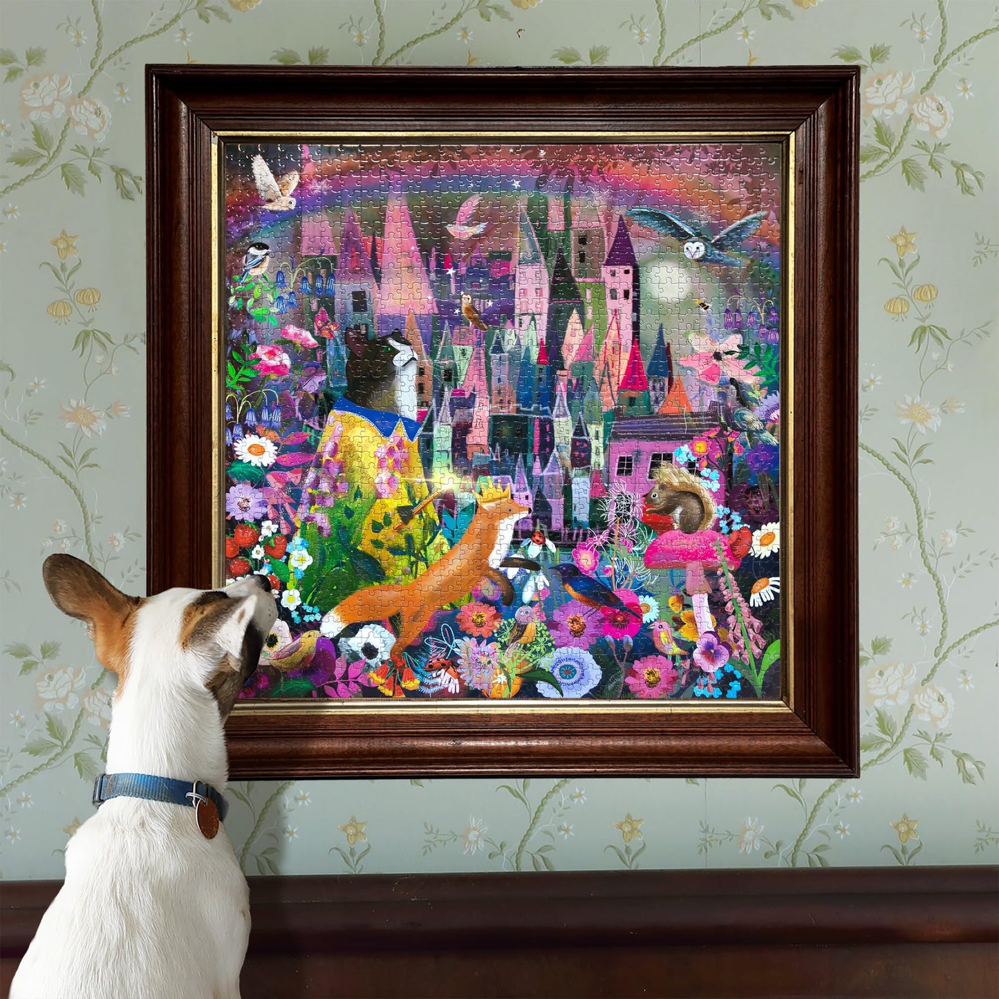 eeBoo Piece & Love: Cat & The Castle - 1000 Piece Puzzle - mature-themed Square Jigsaw  23x23  Includes Image Reference Insert  Glossy Pieces