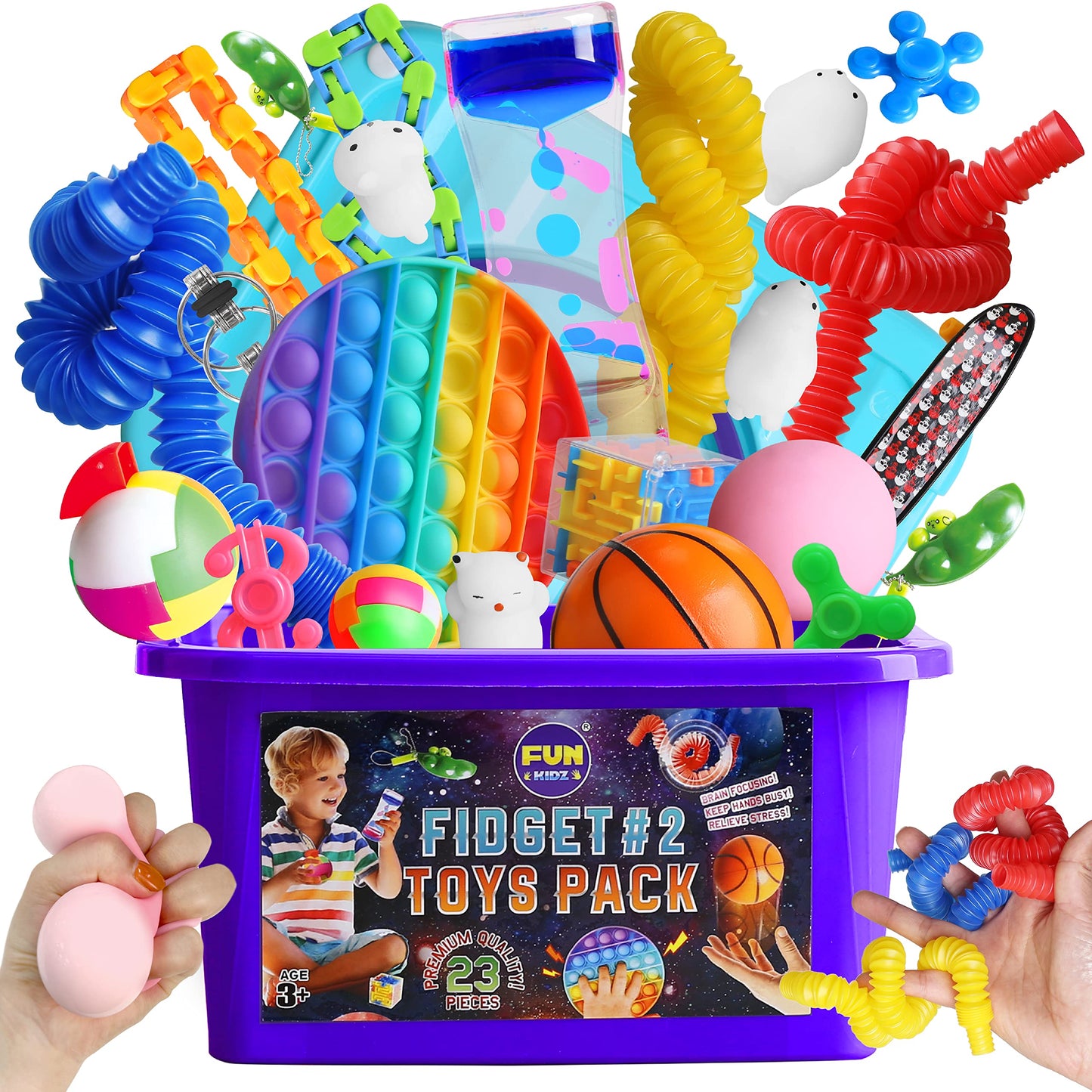 Fidget Pack Box For Boys Girls 4-12, Funkidz Fidget Toys For Kids 5-7 Autistic Sensory Mystery Birthday Gifts In Reusable Portable Treasure Box Nice Party Favors