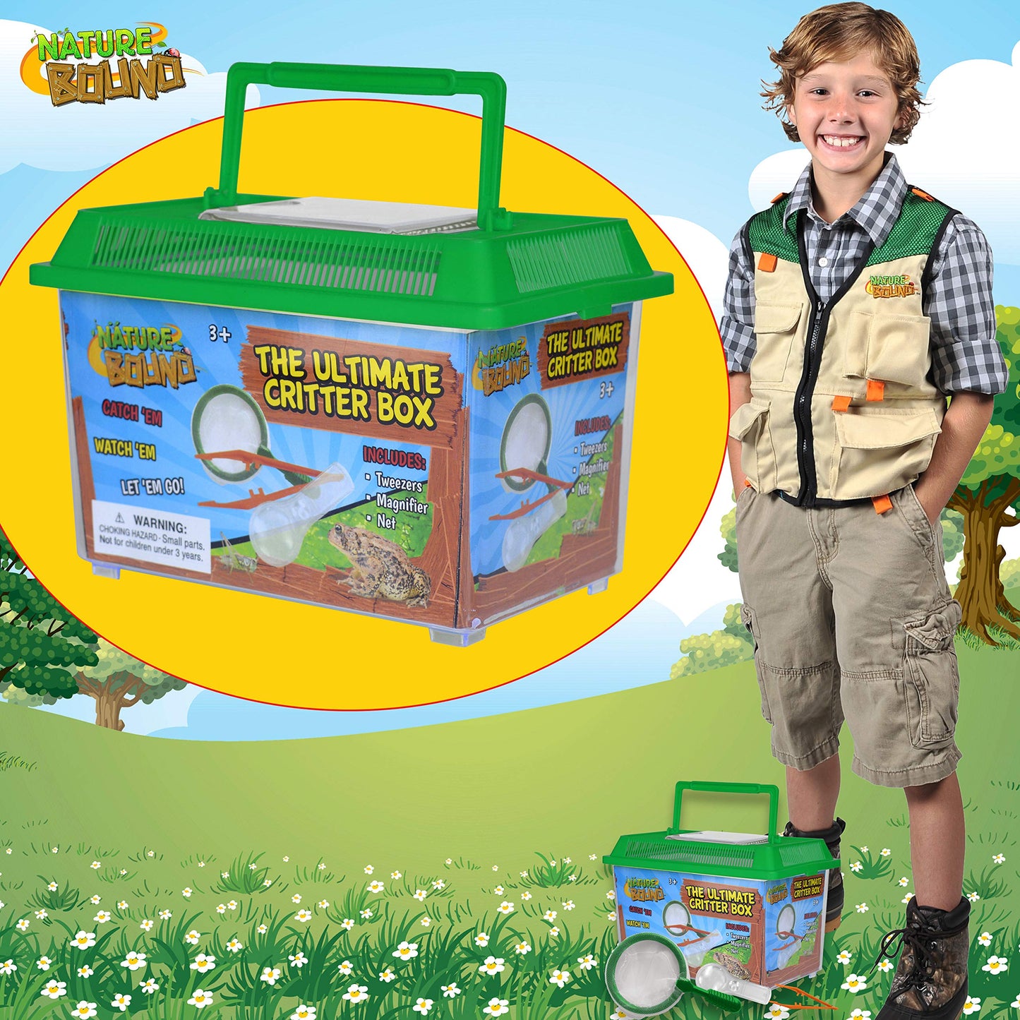 Nature Bound - Ultimate Critter Box Habitat Kit For Indoor/Outdoor Insect Collecting - Includes Net, Tweezers, And Magnifier - Gift For Boys And Girls Green
