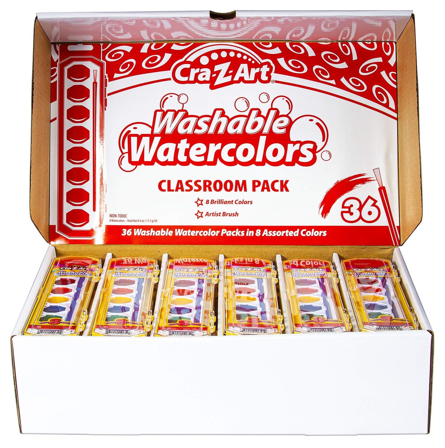Cra-Z-Art Washable Watercolors Classroom Pack, 8 Colors, 36 Count