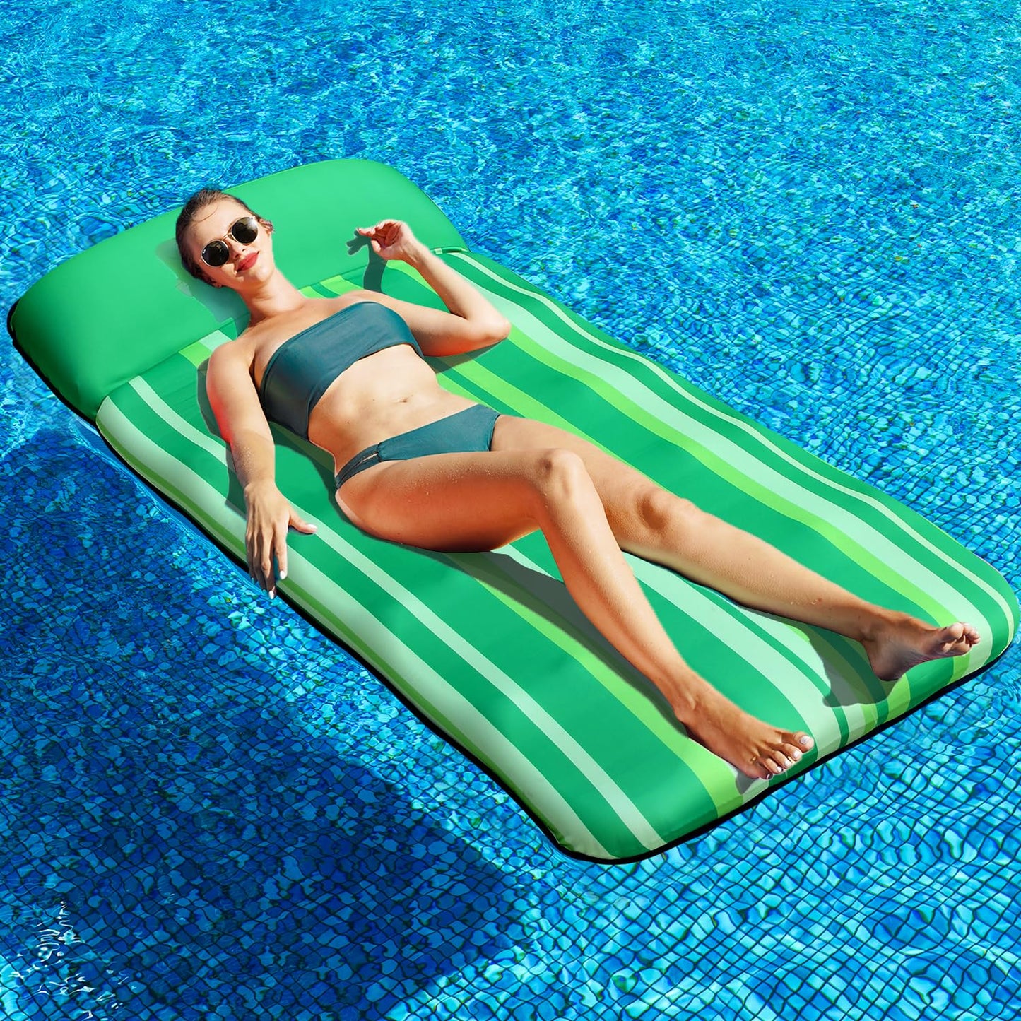 PARENTSWELL Oversized Pool Float - 72" x 36", Fabric-Covered Lounge Chair, Purple Stripes, Inflatable, Model PN0010102