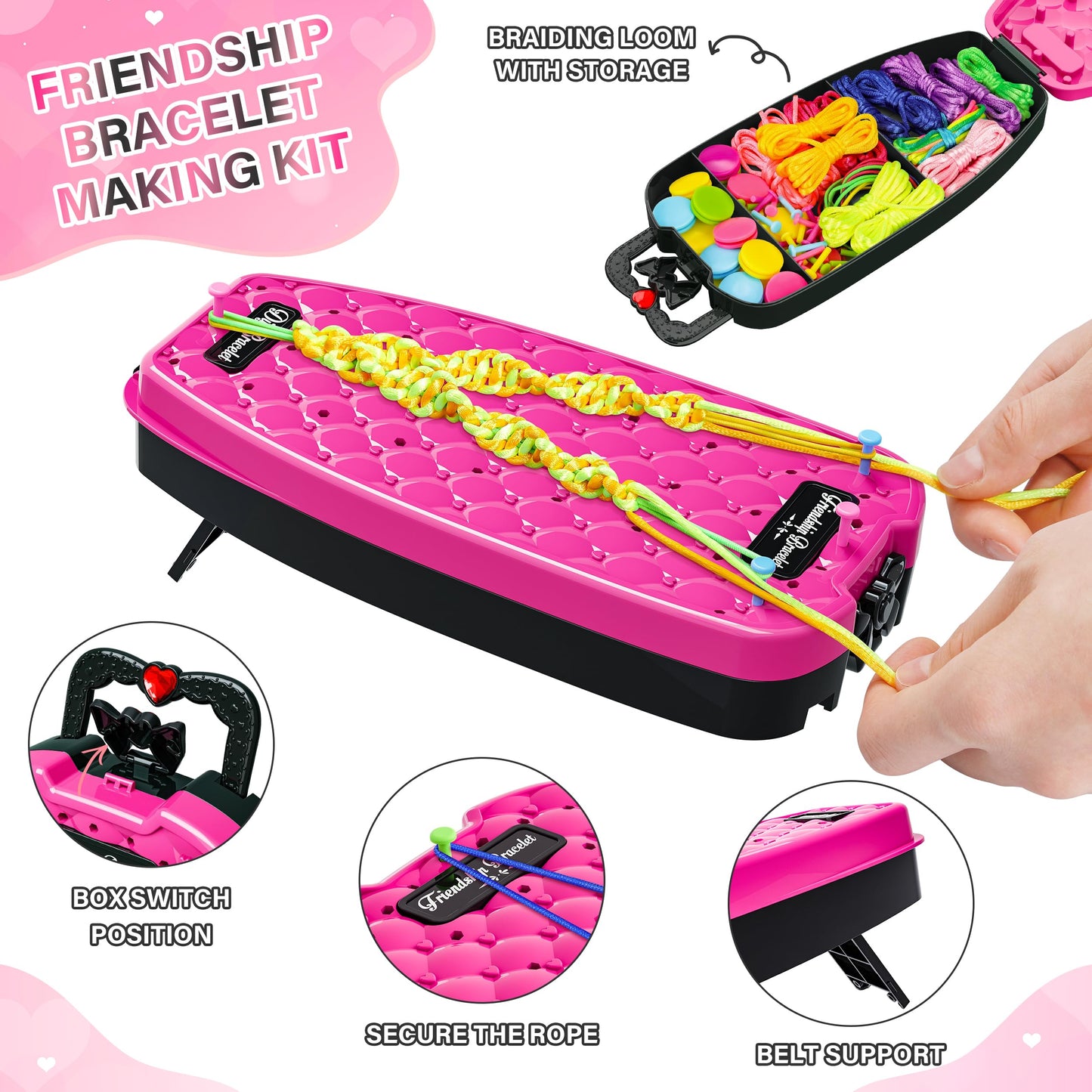 Dpai Friendship Bracelet Making Kit For Girls,Diy Arts And Crafts Toys,Jewelry String Maker Kit,The Best Birthday Gifts Ideas For Girls 6 7 8 9 10 11 12+ Years Old(Rose And Black