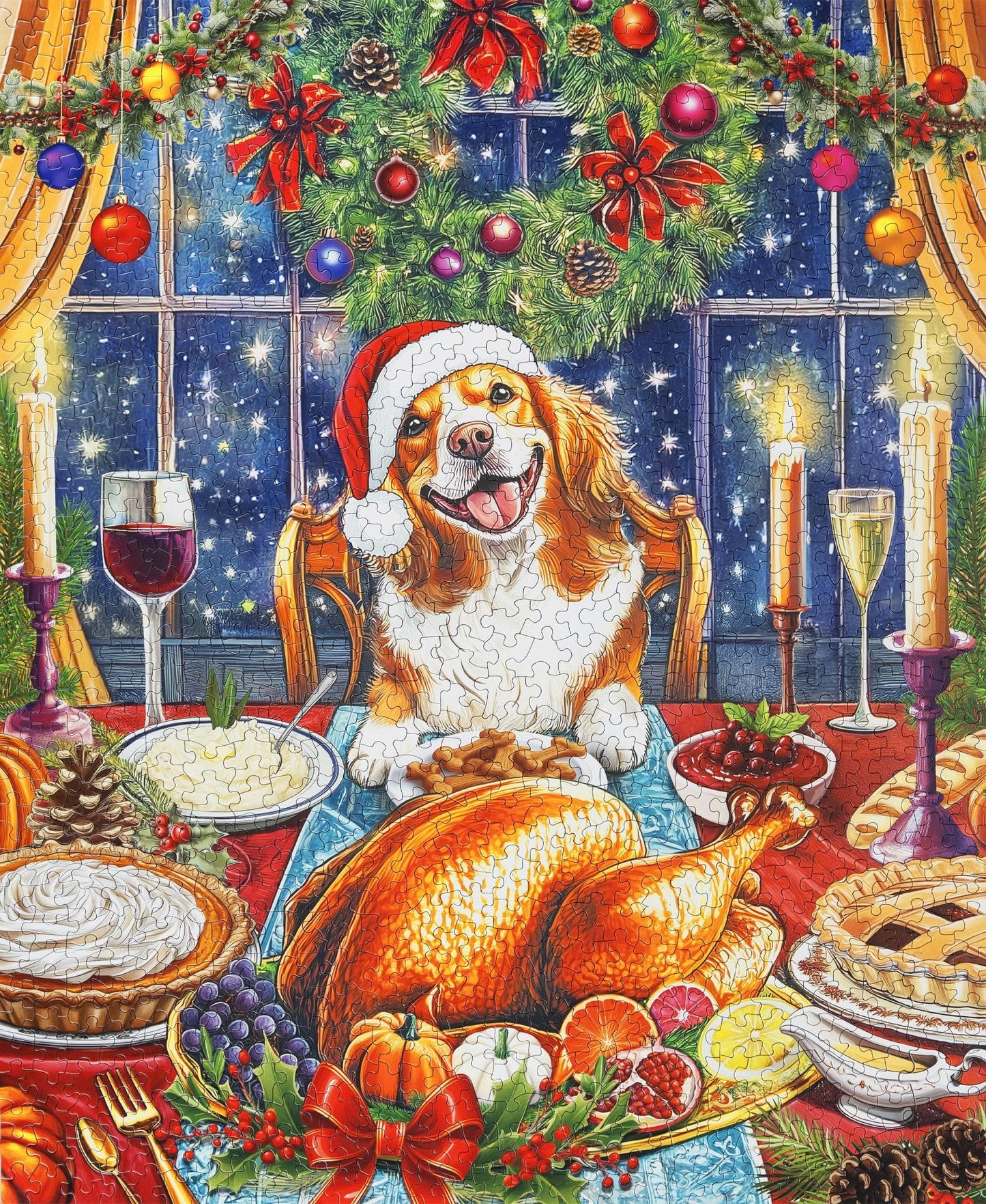 Springbok Thanksgiving Guest 1000 Piece Puzzle for mature-themeds and Families - Our Furry Friend is Waiting for Thanksgiving