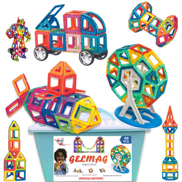 Gift Equals Love Gelmag Magnetic Blocks - 66 Pcs Of Magnetic Building Blocks, Constructing And Creative Learning Educational Nex
