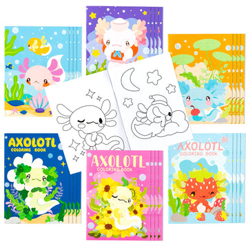 Dvbonike 24Pcs Axolotl Coloring Books Amphibian Theme Diy Art Booklet With Cool Drawing Patterns Birthday Party Favors Halloween