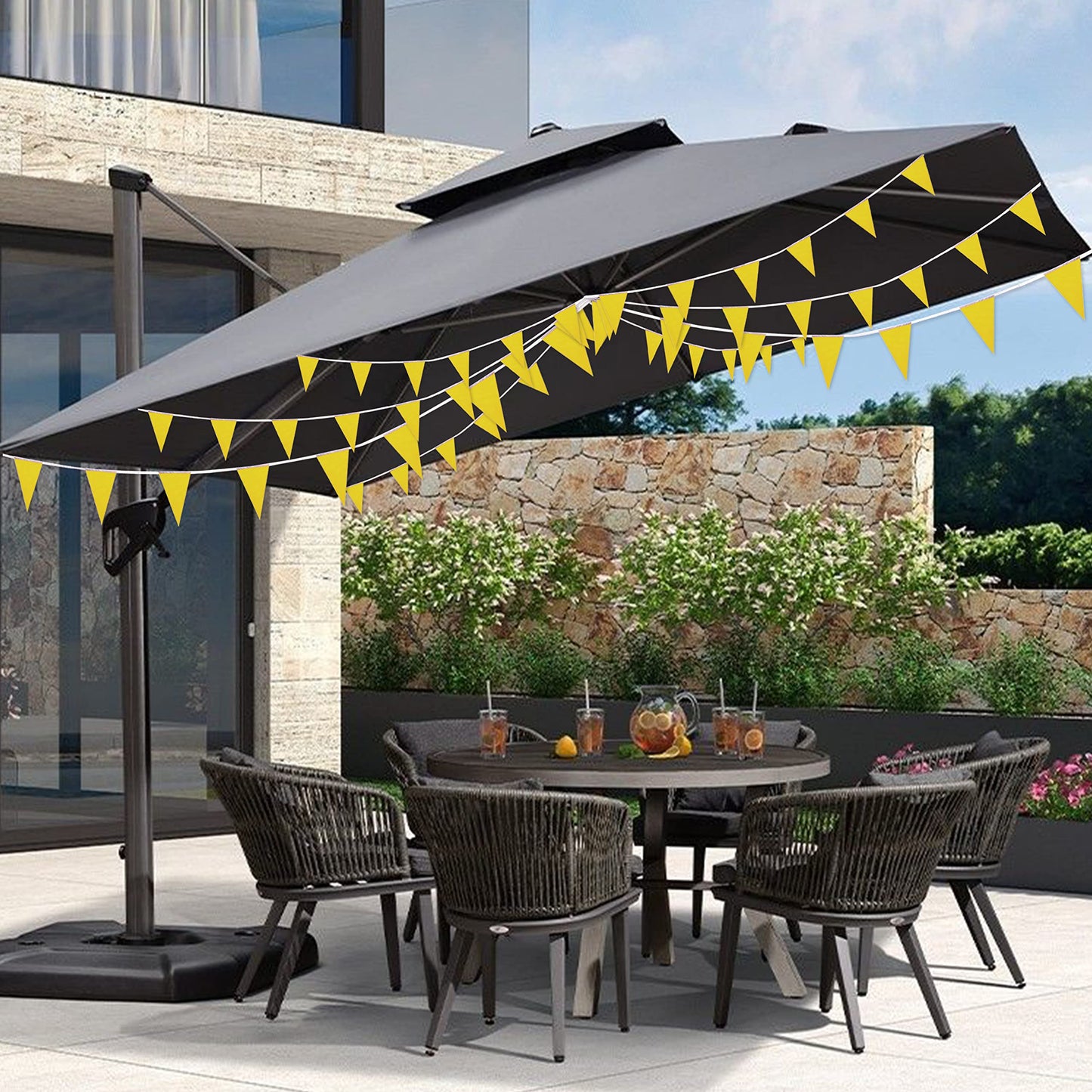 Consummate 100 Feet Yellow Pennant Banners Flags String Hanging Triangle Bunting Flags For Grand Opening,Kids Birthday,Party Dec