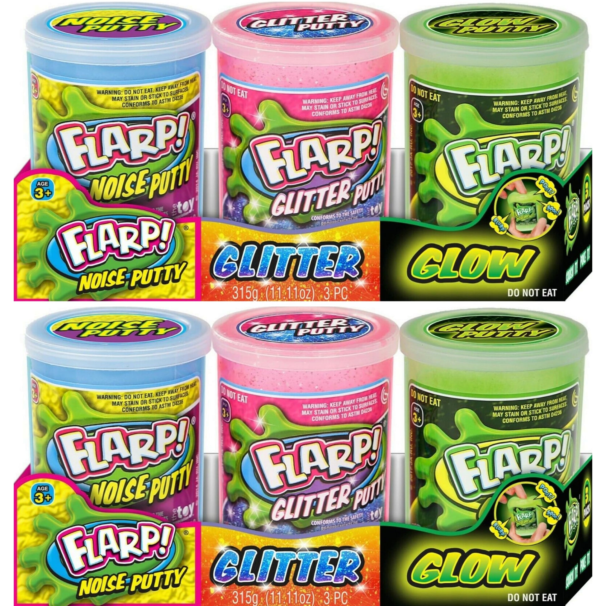 Ja-Ru Flarp Noise Putty 3 Set Variety Pack (2 Packs) - Glow In The Dark, Glitter & Original Noise Putty Slime, All Scented. Fidg