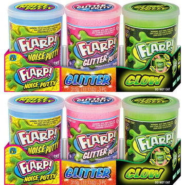 Ja-Ru Flarp Noise Putty 3 Set Variety Pack (2 Packs) - Glow In The Dark, Glitter & Original Noise Putty Slime, All Scented. Fidg