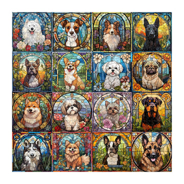 Stained Glass Puzzle, Dog Puzzles For Adults 1000 Pieces, Colorful Animal Puppy Collage Puzzles 1000 Pieces Corgi Bulldog, Hard Difficult Impossible Challenging Jigsaw Puzzles