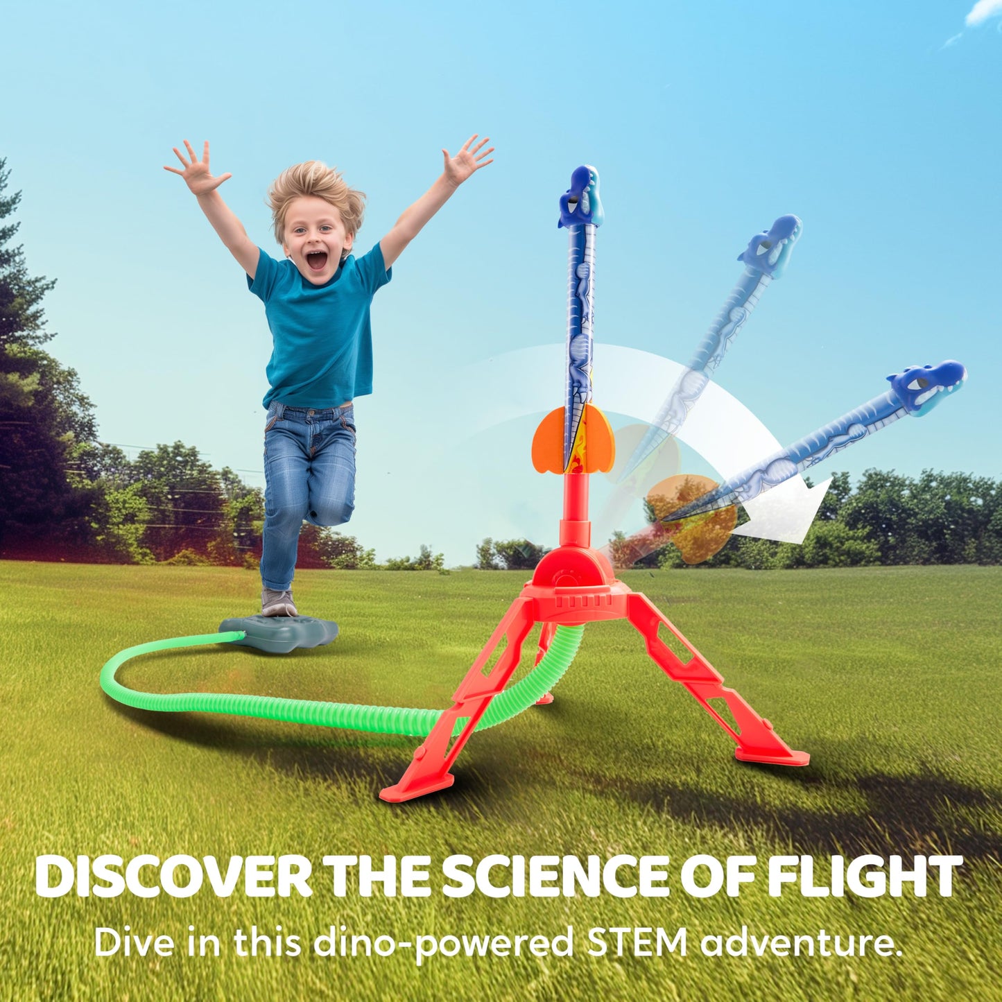 Joyin Dinosaur Toy Rocket Launcher For Kids, 6 Dinosaur Foam Rockets, Launch Up To 100 Ft, Family Fun, Birthdays, Gift For Kids Boys 3 4 5 6 7 8 Years Old