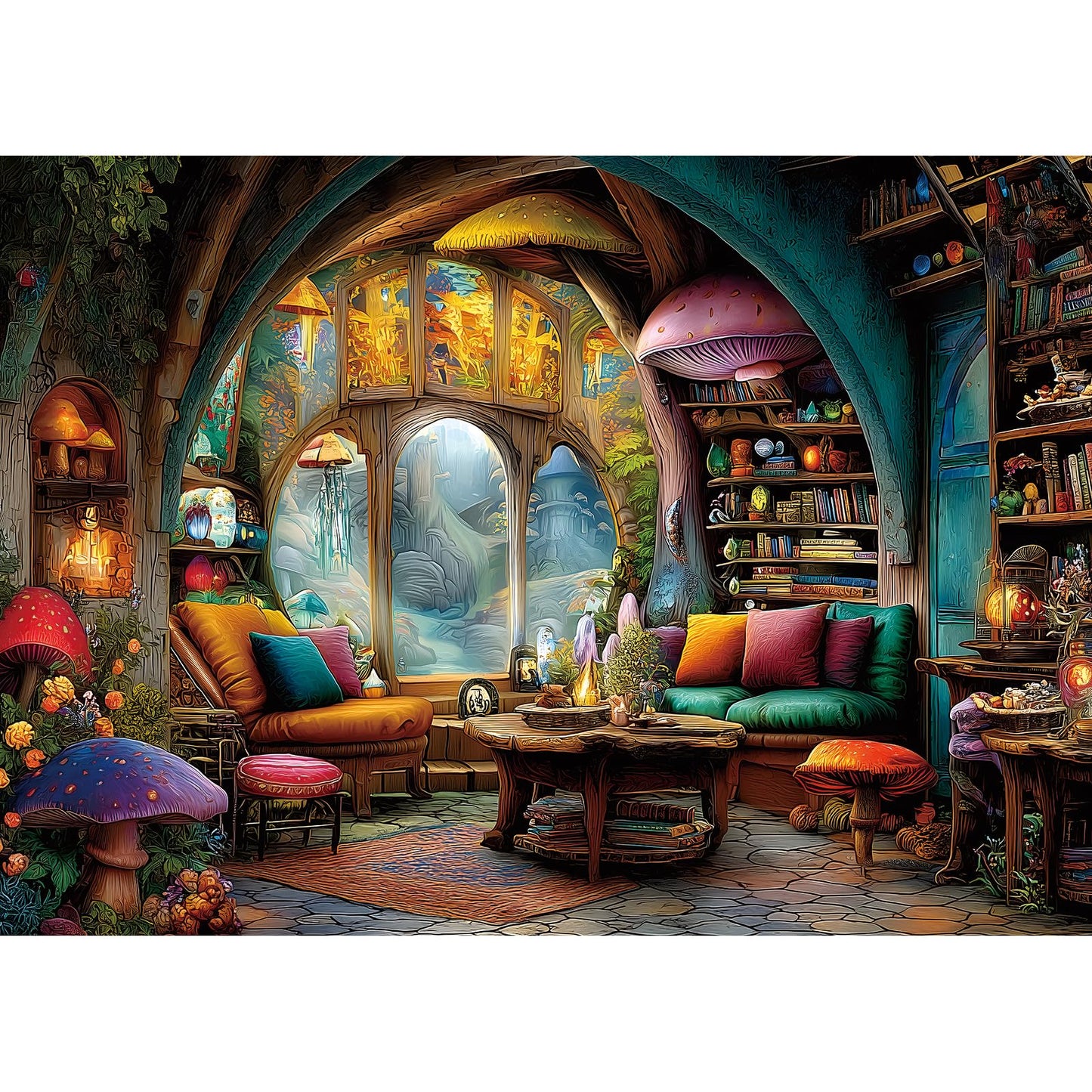 MINIWAN 1000 Piece Jigsaw Puzzle for mature-themeds - Enchanted Treehouse Interior with Magical Forest View  27.5x19.7 Inches Unique Challenging mature-themed Puzzle for Relaxation & Home Decor