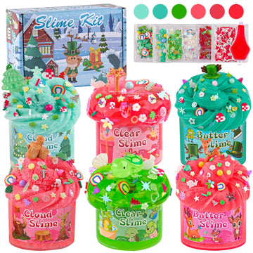 Lawoho 6 Packs Red & Green Slime Kit - Cloud Slime, Butter Slime & Clear Slime, Glow In The Dark Slime Add-Ins With Glowing Charms, Slime Kit For Kids St. Patrick'S Day Party Favors Halloween Easter