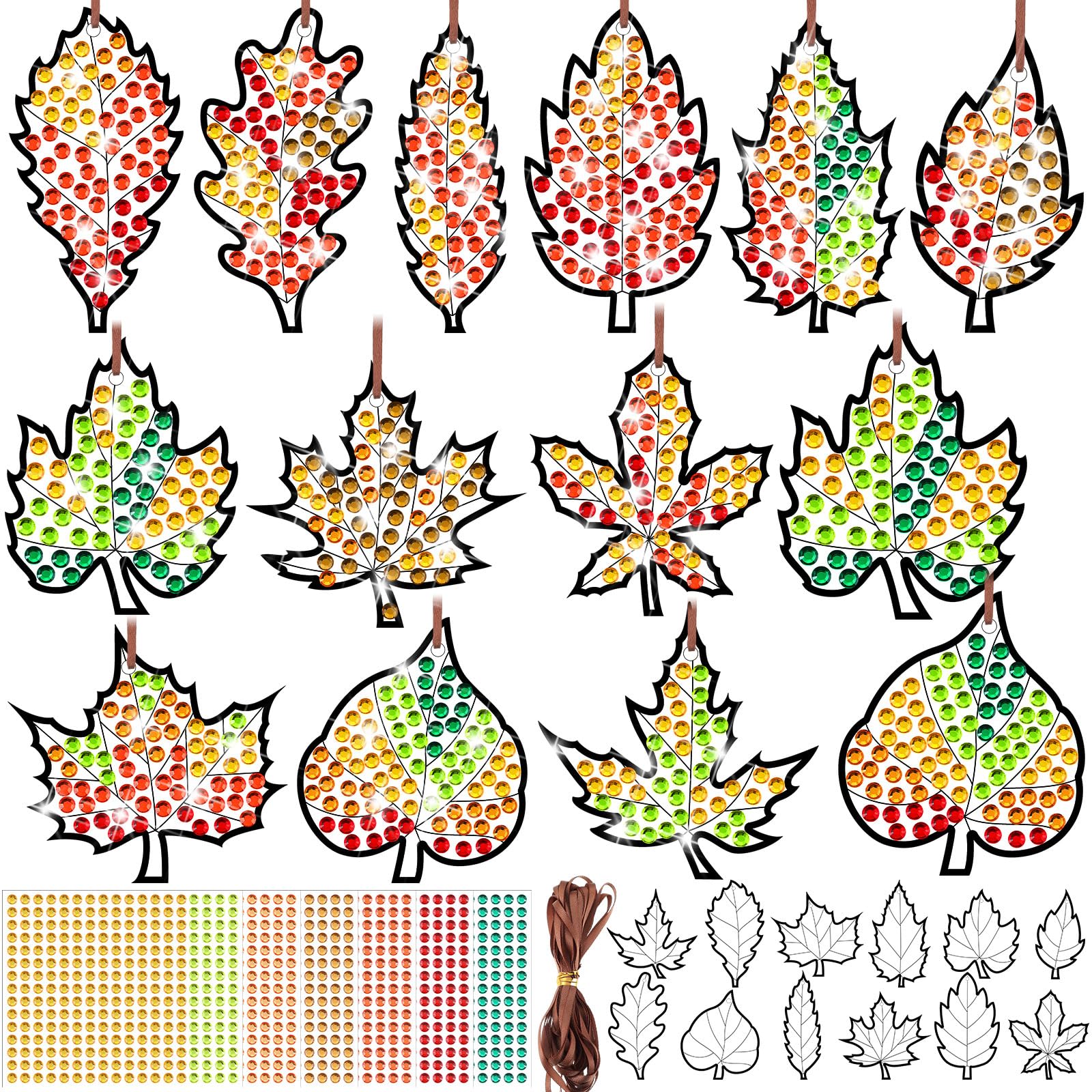 WinnerWhy 36 Sets Maple Diamond Painting Ornaments DIY Gem Window Art Sun Catcher Kits Gemstone Diamond Art Craft and Crafts wit