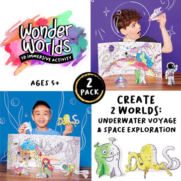 Creativity For Kids Wonder Worlds 3D Coloring Craft Kit 2 Pack: Outer Space And Underwater Voyage - Gifts For Boys And Girls Ages 5-8+