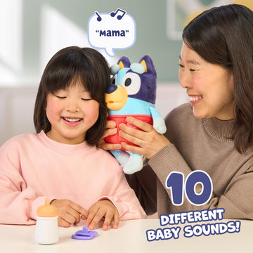Bluey Care and Cuddle Soft Baby Toy Plush  11   Interactive Electronic Baby Plush Toy with 10 Different Sounds  Cuddly Soft Toys for Ages 3+