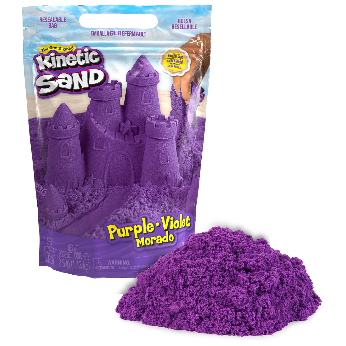 Kinetic Sand, 2.5lbs Purple Play Sand, Moldable Sensory Toys for Kids & Classroom, Resealable Bag, Back to School Teacher Must H