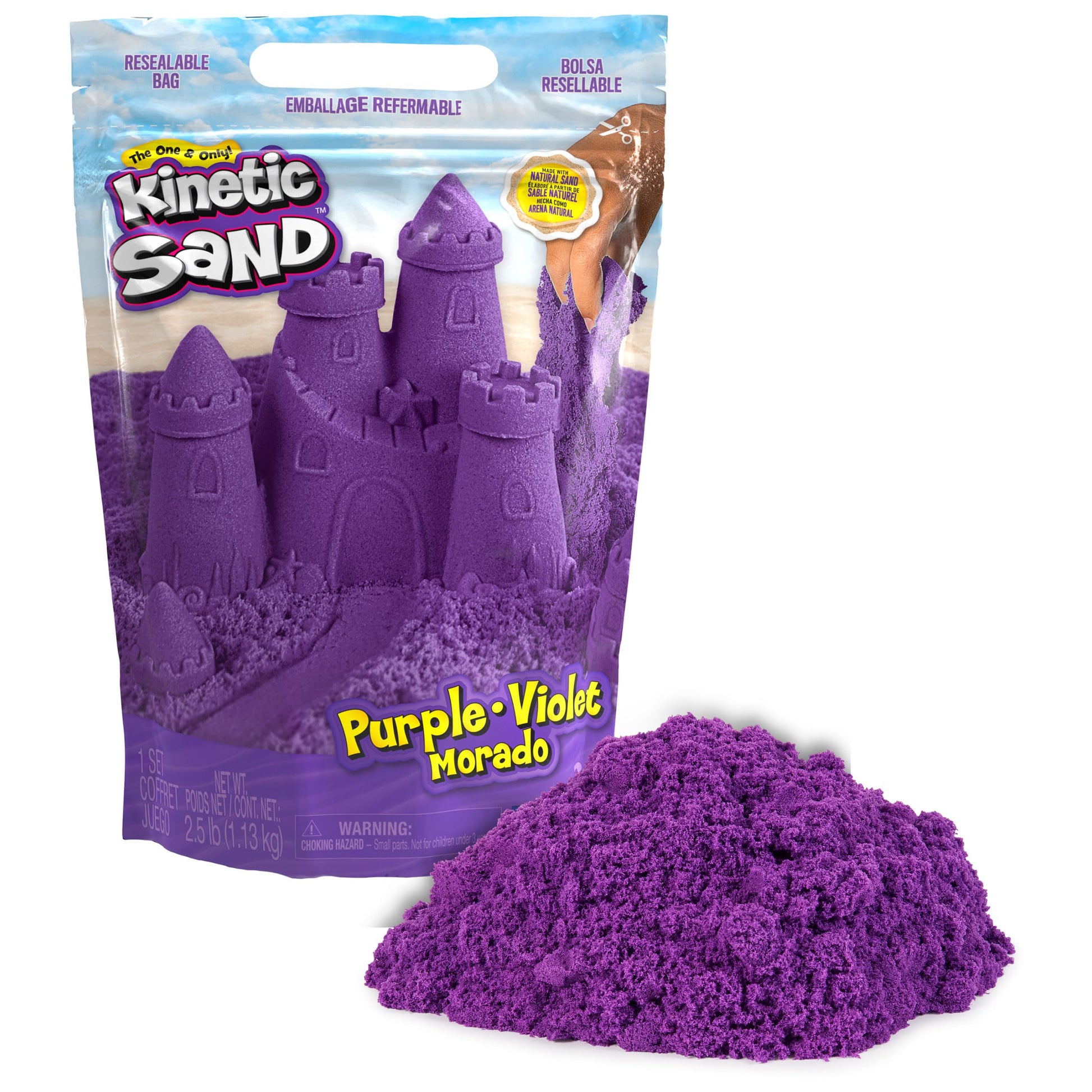 Kinetic Sand, 2.5lbs Purple Play Sand, Moldable Sensory Toys for Kids & Classroom, Resealable Bag, Back to School Teacher Must H