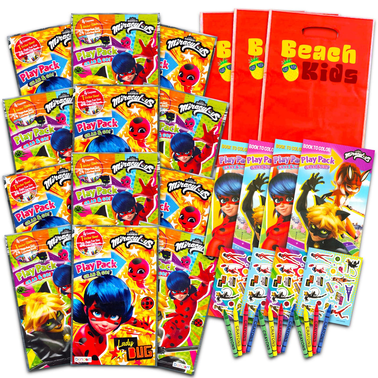 Miraculous Ladybug Party Favors Set Bundle ~ 12 Miraculous Grab n Go Play Packs with Coloring Pages, Stickers and More (Miraculo