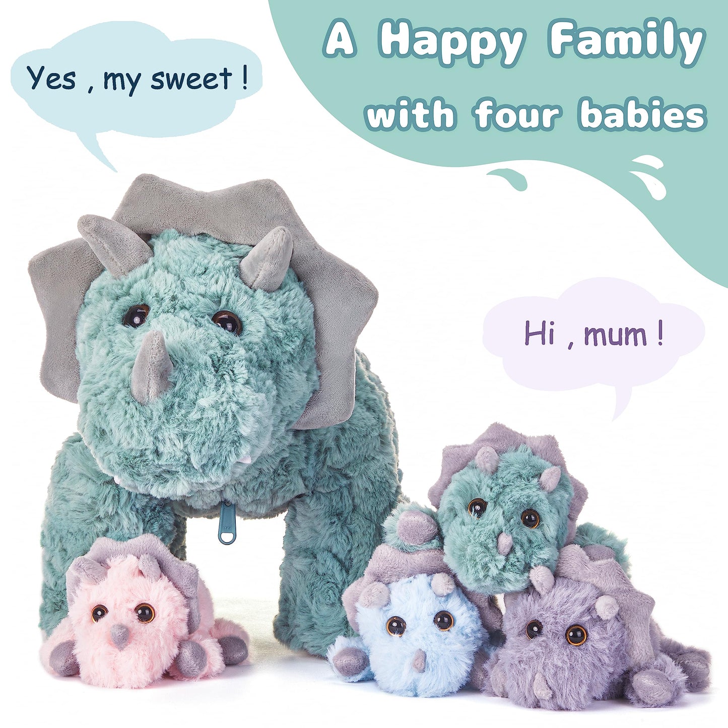 EARTHSOUND Triceratops Stuffed Animal - 18" Plush Mommy & Baby Toy, Soft Polyester, Perfect Gift for Kids