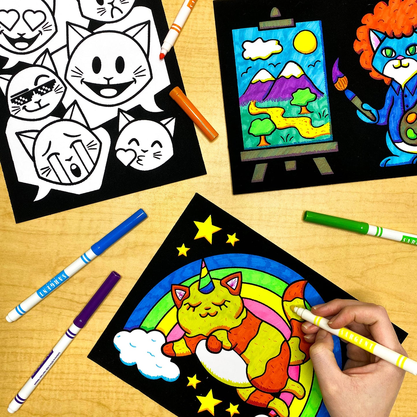 Super Pack of 18 Fuzzy Coloring Posters (Silly Kitties Edition) - Arts & Crafts for Kids, Toddlers, Girls, Boys & Adults - Great