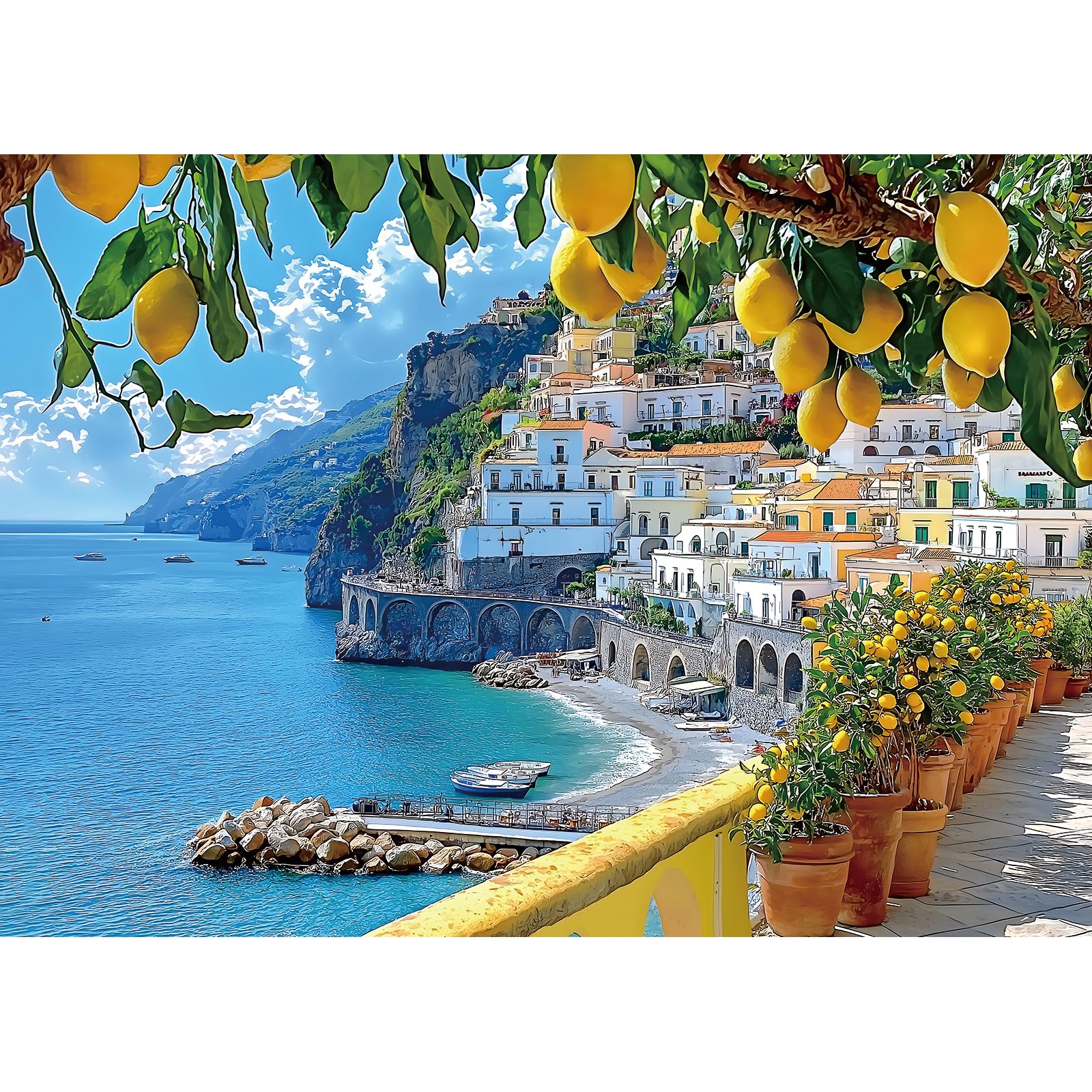 MINIWAN 500 Piece Amalfi Coast Puzzle  enhanced Jigsaw Puzzle for mature-themeds  Rustic Style  21 x 15 Inches