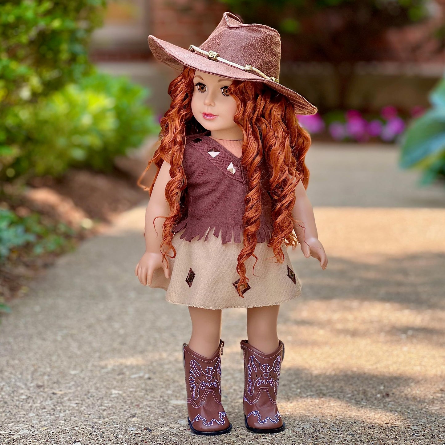 - Cowgirl - 4 Piece 18 Inch Doll Outfit - Cowgirl Hat, Skirt, Top And Cowgirl Boots - (Doll Not Included)