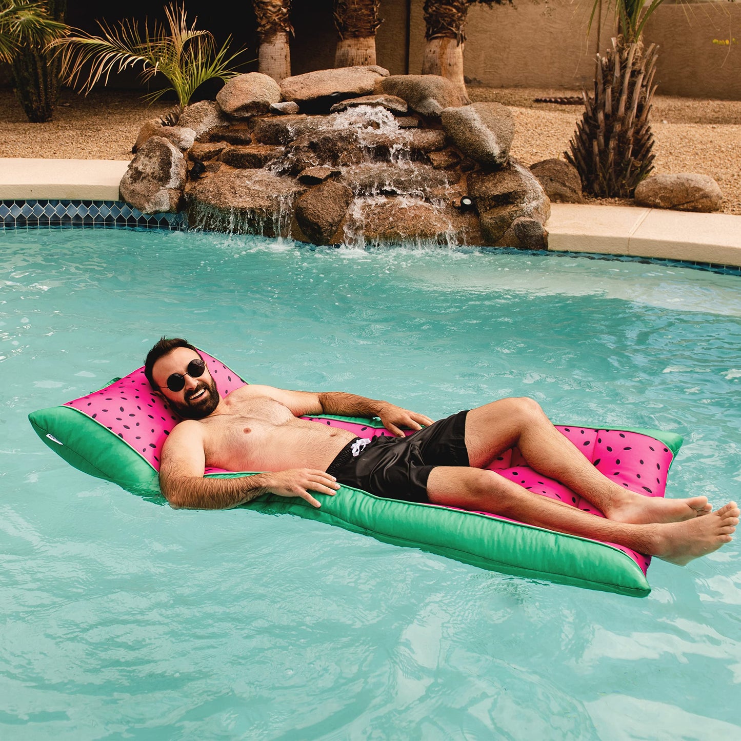 Big Joe Kona No Inflation Needed Pool Lounger With Headrest, Summer Melon Double Sided Mesh, Quick Draining Fabric, 5.5 Feet Big