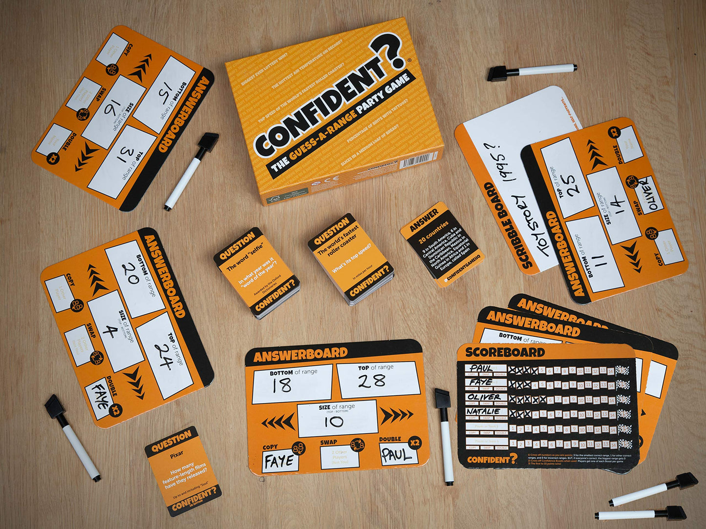 CONFIDENT? Confident Party Game - Family Trivia, 2-30 Players, 30 Min Playtime, Orange, Model CG001, Ideal for Kids & Adults